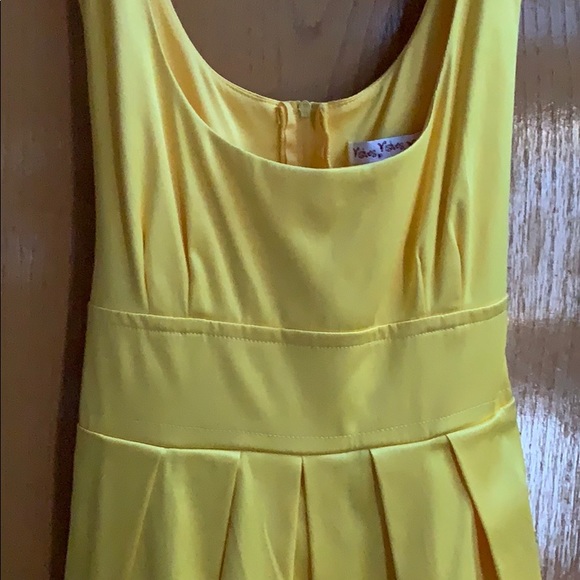 Wishes Satin Dress Yellow Empire Pleated Skirt - Picture 3 of 6